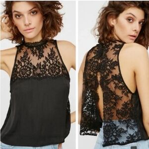 Free People Black Lace Open Back Tank Sleeveless Top S